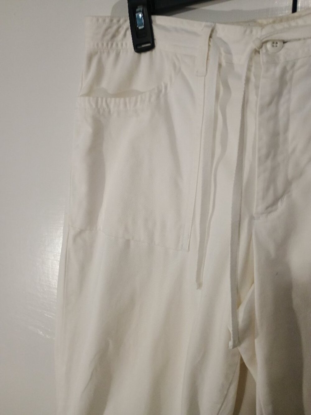 Venezia Jeans Women’s White Cropped Pants Size 10Drawstring Patch Pocket Capri - Picture 5 of 8